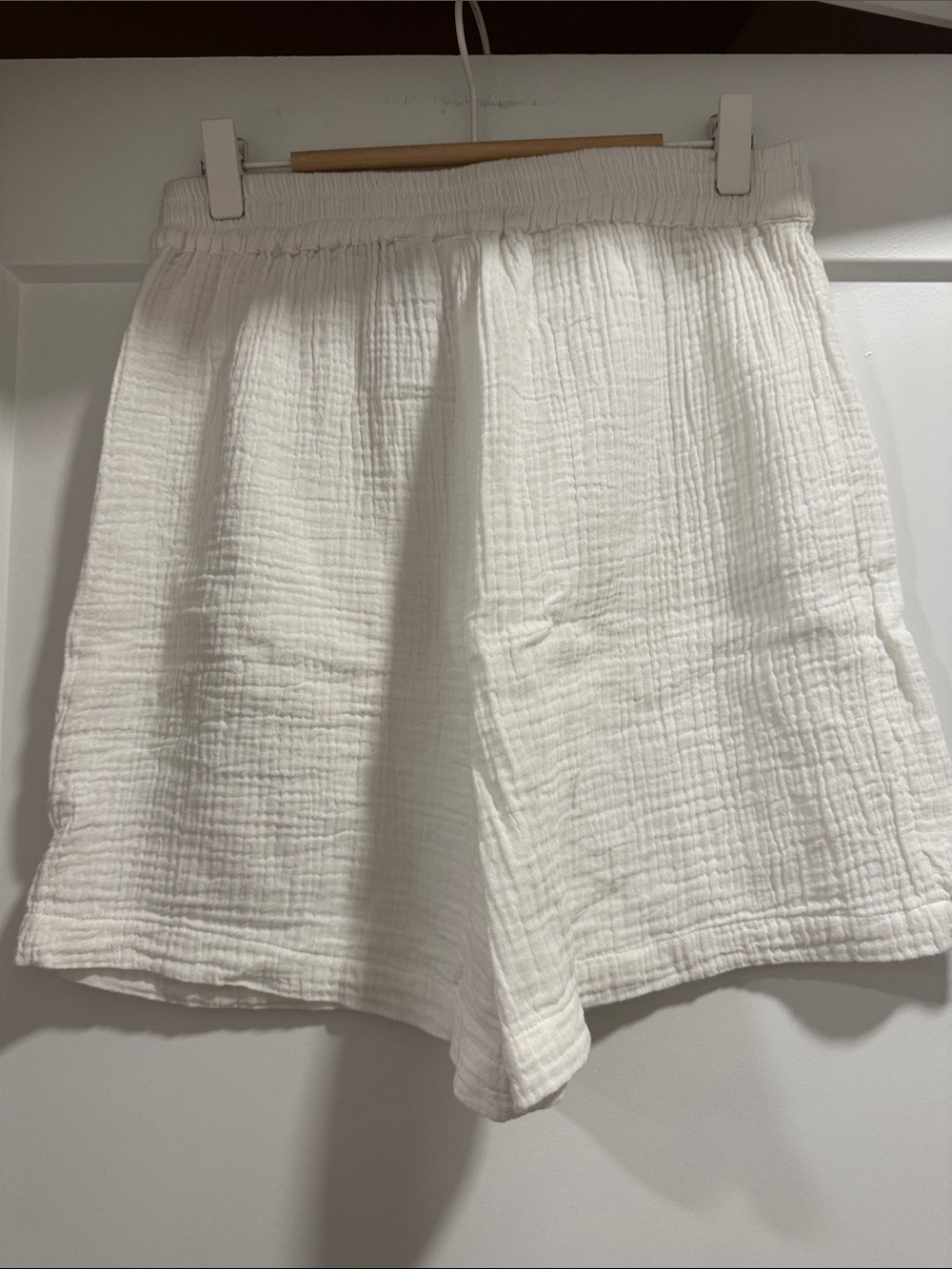 100% Cotton White Crop Button Down Set with Matching Elastic Waistband Shorts - Picture 10 of 10